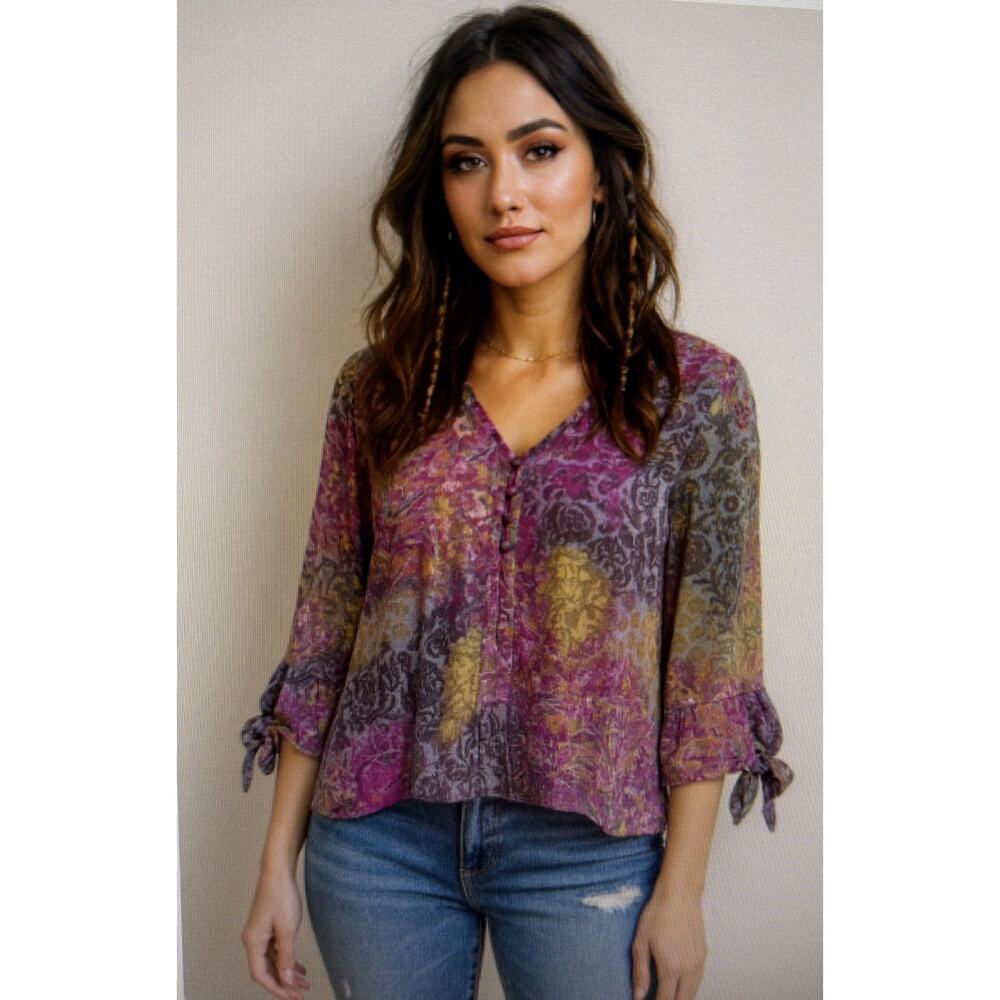 Coldwater Creek womens large 100% silk lined bohemian feminine whimsygoth blouse